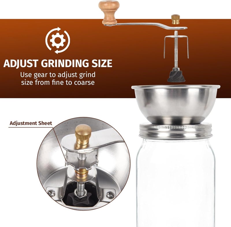 diatomiteco Mason Jar Coffee Grinder, Manual Coffee Grinder Lid Attachment for Regular Mouth Mason Jars, Stainless Steel Mason Jar Lid and Ceramic Burr, Ideal for Camping & Home Barista - Image 4